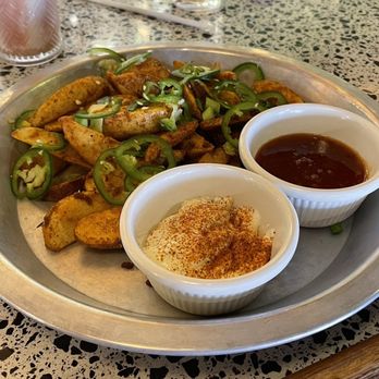 Camp Taco at Lost Forty Brewing - Hot Potatoes with Lime Crema and Sweet Chili Chipotle dipping sauce - Tacos Near Me - Little Rock, Arkansas