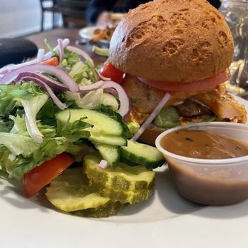 Fire At The Ridge - Salmon BLT - no bacon, gf bun. Side salad - New American Near Me - Middlefield, Connecticut Fire At The Ridge - Salmon BLT - no bacon, gf bun. Side salad - New American Near Me - Middlefield, Connecticut