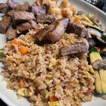 Sukai - Bacon fried rice, New York Steak Strip, Lobster Tail and veggies - Teppanyaki Near Me - Friant, California Sukai - Bacon fried rice, New York Steak Strip, Lobster Tail and veggies - Teppanyaki Near Me - Friant, California