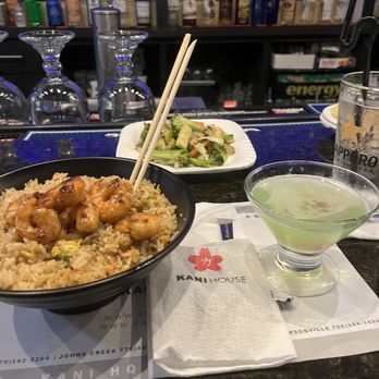 Kani House - Buford - Fried rice with shrimp and steamed vegetables on the side. - Japanese Near Me - Buford, Georgia