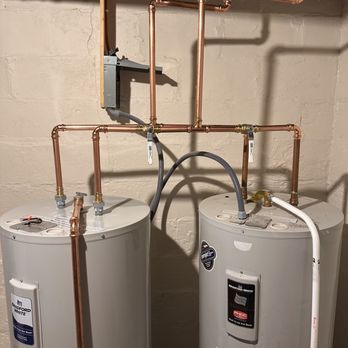 Portage Plumbing Services - two 50 gallon electric water heaters piped in parallel. - Plumbing Near Me - Portage, Michigan Portage Plumbing Services - two 50 gallon electric water heaters piped in parallel. - Plumbing Near Me - Portage, Michigan