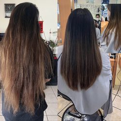 Miyako Salon - Before & after long layers haircut