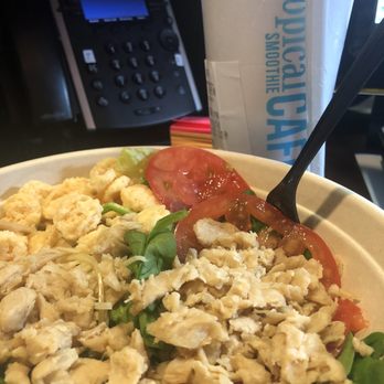 Tropical Smoothie Cafe - Caesar salad with plant based protein but sadly, no dressing. - Juice Bars & Smoothies Near Me - Detroit, Michigan