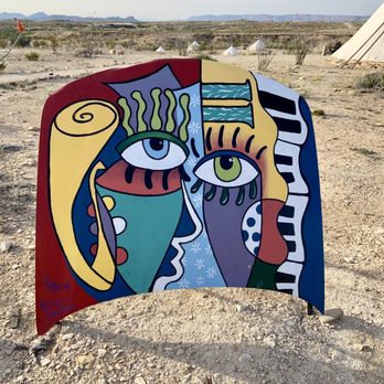 Basecamp Terlingua - Old car hood used for art - Vacation Rentals Near Me - Terlingua, Texas