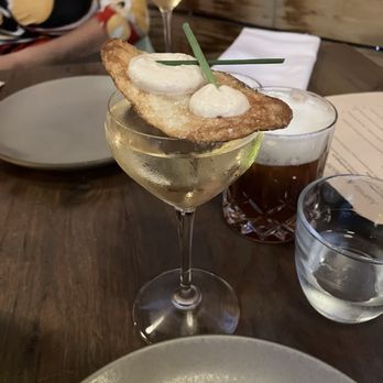 Juanita & Maude - The Ötzi cocktail with French onion garnish - New American Near Me - Albany, California Juanita & Maude - The Ötzi cocktail with French onion garnish - New American Near Me - Albany, California
