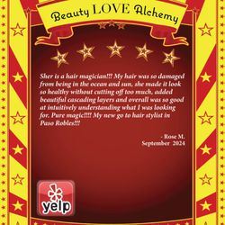 Beauty Love Alchemy - 9/2024 Rose's Filtered Yelp Review ~  Yelp ghosted this review. We're giving it the spotlight. (And she even uploaded a photo.)