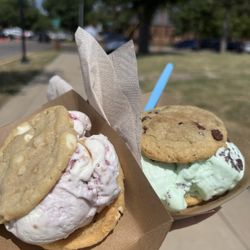 The Baked Bear - Macadamia cookie ice cream sandwich and chocolate chip cookie ice cream sandwich