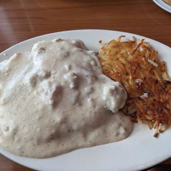 Village Kitchen & Pie Shoppe - Two biscuits and sausage gravy with hash browns - American Near Me - Carlsbad, California Village Kitchen & Pie Shoppe - Two biscuits and sausage gravy with hash browns - American Near Me - Carlsbad, California