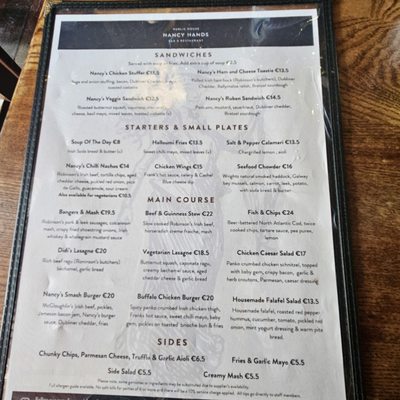 Menu photo 2 Nancy Hands Bar & Restaurant Dublin, D Menu photo 2 Nancy Hands Bar & Restaurant Dublin, D