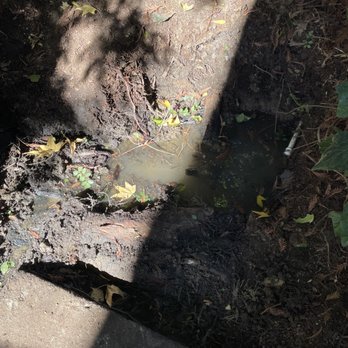 Local Drain Cleaning Specialists - water filled hole I dug looking for leak and where we saw bubbles when pressure tested - Plumbing Near Me