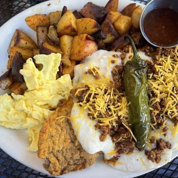 Skillet'z Cafe - Mexican Chicken Fried Steak & Eggs $18.95 - Breakfast & Brunch Near Me - Fremont, California Skillet'z Cafe - Mexican Chicken Fried Steak & Eggs $18.95 - Breakfast & Brunch Near Me - Fremont, California