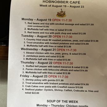Hobnobber Cafe - Specials 8/22/2024 - Southern Near Me - Metairie, Louisiana Hobnobber Cafe - Specials 8/22/2024 - Southern Near Me - Metairie, Louisiana