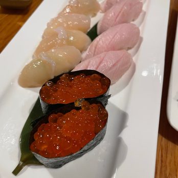 Ebisu - Ikura Nigiri, Scallop Nigiri, and Hamachi Toro Nigiri - Sushi Bars Near Me - San Francisco, California Ebisu - Ikura Nigiri, Scallop Nigiri, and Hamachi Toro Nigiri - Sushi Bars Near Me - San Francisco, California