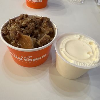 Peach Cobbler Factory - The Cinnamon Praline Peach. I had this one and it's my favorite. - Desserts Near Me - Jacksonville, Florida