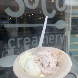 Amazing ice cream (strawberry rhubarb and Spanish olive oil and rosemary) at SoCo Creamery. Amazing ice cream (strawberry rhubarb and Spanish olive oil and rosemary) at SoCo Creamery.
