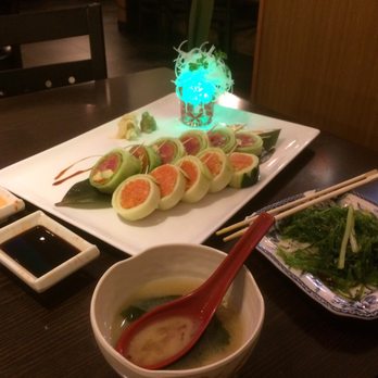 Fuji Sushi - Cute plating of no-rice rolls with semi-eaten miso soup and seaweed salad. - Sushi Bars Near Me - Midland, Michigan Fuji Sushi - Cute plating of no-rice rolls with semi-eaten miso soup and seaweed salad. - Sushi Bars Near Me - Midland, Michigan