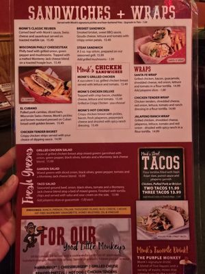 Menu photo 2 Monk's Bar & Grill Wisconsin Dells, WI Menu photo 2 Monk's Bar & Grill Wisconsin Dells, WI