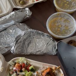 Combo platter, soup, shawarma plate