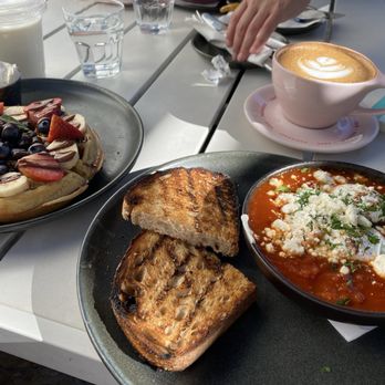 Parakeet Cafe - Del Mar - Belgian Waffle and Shakshuka (veg) with Honey Cinnamon Latte - Coffee & Tea Near Me - San Diego, California Parakeet Cafe - Del Mar - Belgian Waffle and Shakshuka (veg) with Honey Cinnamon Latte - Coffee & Tea Near Me - San Diego, California