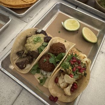 Bartaco - (L to R) Mushroom Taco, Falafel Taco, Cauliflower Taco - Tacos Near Me - Aventura, Florida