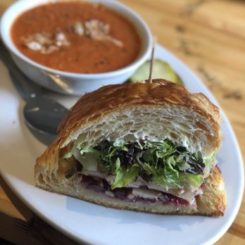 Five Loaves Cafe - Turkey sandwich on a croissant with tomato and crab bisque - Sandwiches Near Me - Summerville, South Carolina Five Loaves Cafe - Turkey sandwich on a croissant with tomato and crab bisque - Sandwiches Near Me - Summerville, South Carolina