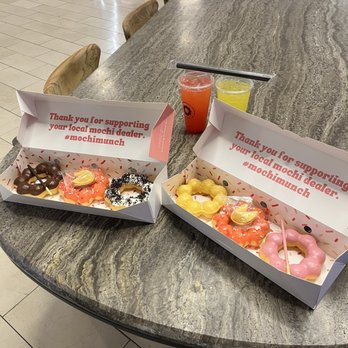 Mochi Munch - Chocolate, Lychee, Cookies and Cream mochi donuts (left box) Yuzu Lemon, Lychee, Strawberry mochi donuts (right box) - Desserts Near Me - Roseville, California Mochi Munch - Chocolate, Lychee, Cookies and Cream mochi donuts (left box) Yuzu Lemon, Lychee, Strawberry mochi donuts (right box) - Desserts Near Me - Roseville, California