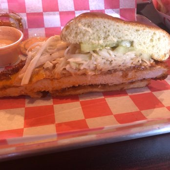 Hangry Joe’s Hot Chicken - Chicken Sando cut in half - Waffles Near Me - Florham Park, New Jersey Hangry Joe’s Hot Chicken - Chicken Sando cut in half - Waffles Near Me - Florham Park, New Jersey