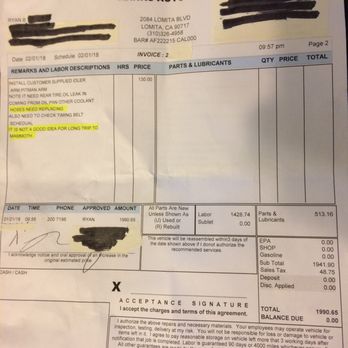 Hank's Auto Service - Receipt - Auto Repair Near Me - Lomita, California Hank's Auto Service - Receipt - Auto Repair Near Me - Lomita, California