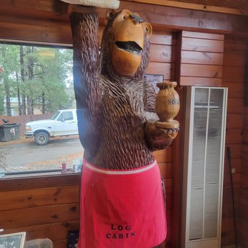 Log Cabin - whats a cabin without a bear to greet you? - New Mexican Cuisine Near Me - Ruidoso, New Mexico