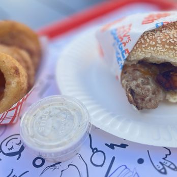 Irv's Burgers - Friendsgiving Burger and onion rings. - Burgers Near Me - Torrance, California