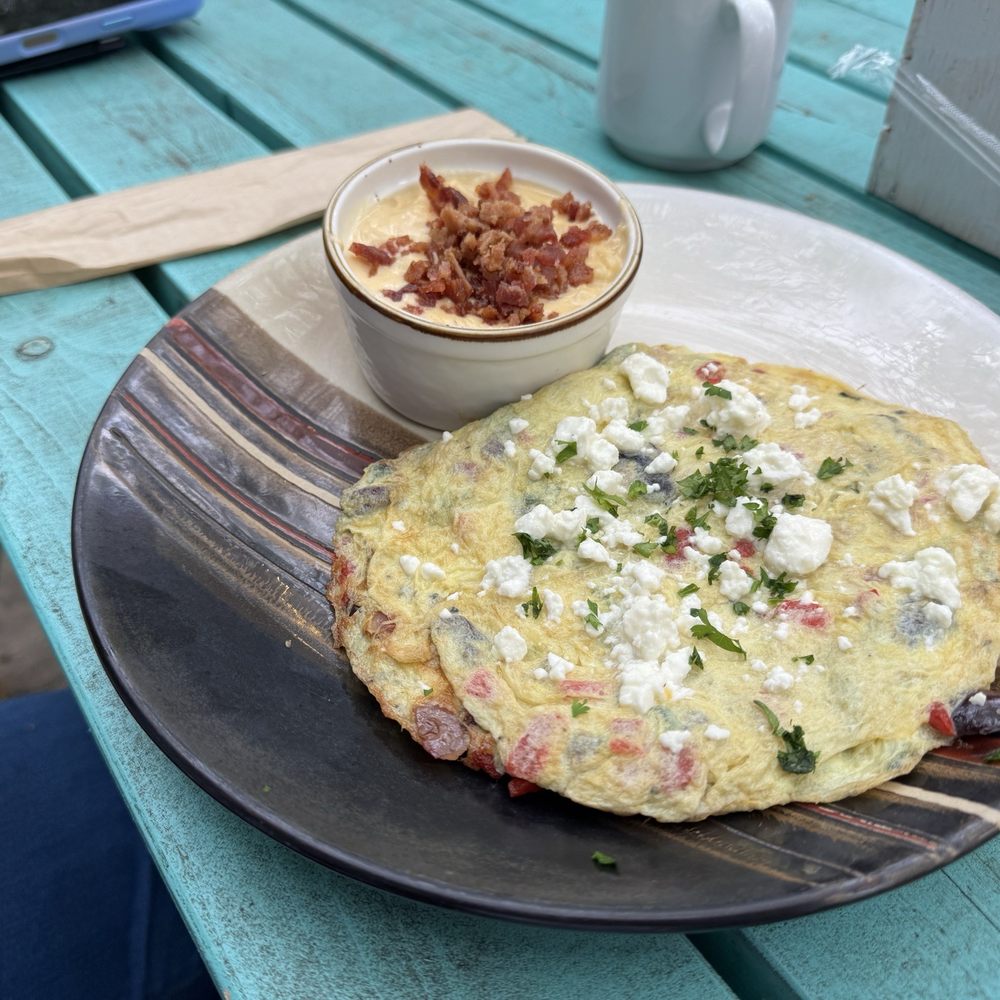Greek goddess omelette with cheesy hashbrowns