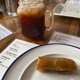 Thai tea with coconut milk and (NEW) Veggie Crispy Roll