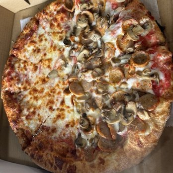 Sabo's Pizza - Half cheese.... Half mushrooms and sausage - Pizza Near Me - Fairview, Pennsylvania Sabo's Pizza - Half cheese.... Half mushrooms and sausage - Pizza Near Me - Fairview, Pennsylvania