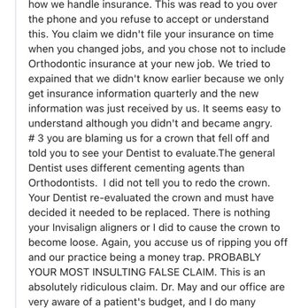 James W. May DDS, PC - Dr. May's initial response to my review (cont) - Orthodontists Near Me - Houston, Texas