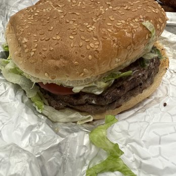 Charlie's King Falafel - SUPER King Burger...double patty w/no cheese - Burgers Near Me - Orcutt, California