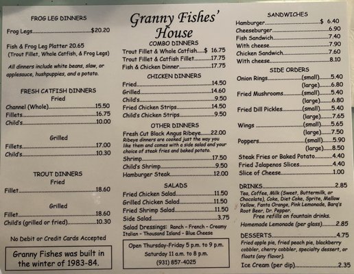 Menu photo 1 Granny Fishes' House Wartrace, TN