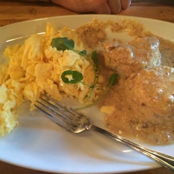 Park Tavern - Country Biscuits & Gravy - Buttermilk Biscuits, Scrambled Farm Eggs, Sausage Gravy - New American Near Me - Delray Beach, Florida