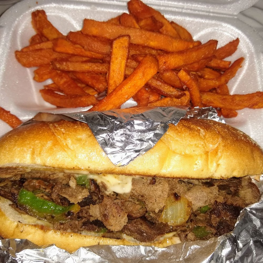 Food To Go - Philly cheesesteak w/ sweet potato fries - Breakfast & Brunch Near Me - Clarkston, Georgia Food To Go - Philly cheesesteak w/ sweet potato fries - Breakfast & Brunch Near Me - Clarkston, Georgia
