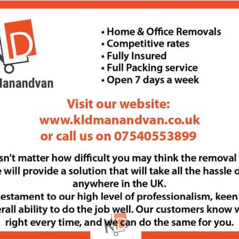 K L D Manandvan - Visit us on our website www.kldmanandvan.co.uk or call us on 07540553899 - Movers Near Me - London, LND