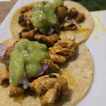 Mi Luna Tex-Mex - 2 Bite Tacos  .  Al pastor chicken, lime , green sauce.  Great combination  of flavors. - Tex-Mex Near Me - Prosper, Texas