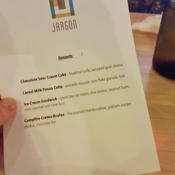 Jargon - Dessert Menu - New American Near Me - Asheville, North Carolina Jargon - Dessert Menu - New American Near Me - Asheville, North Carolina