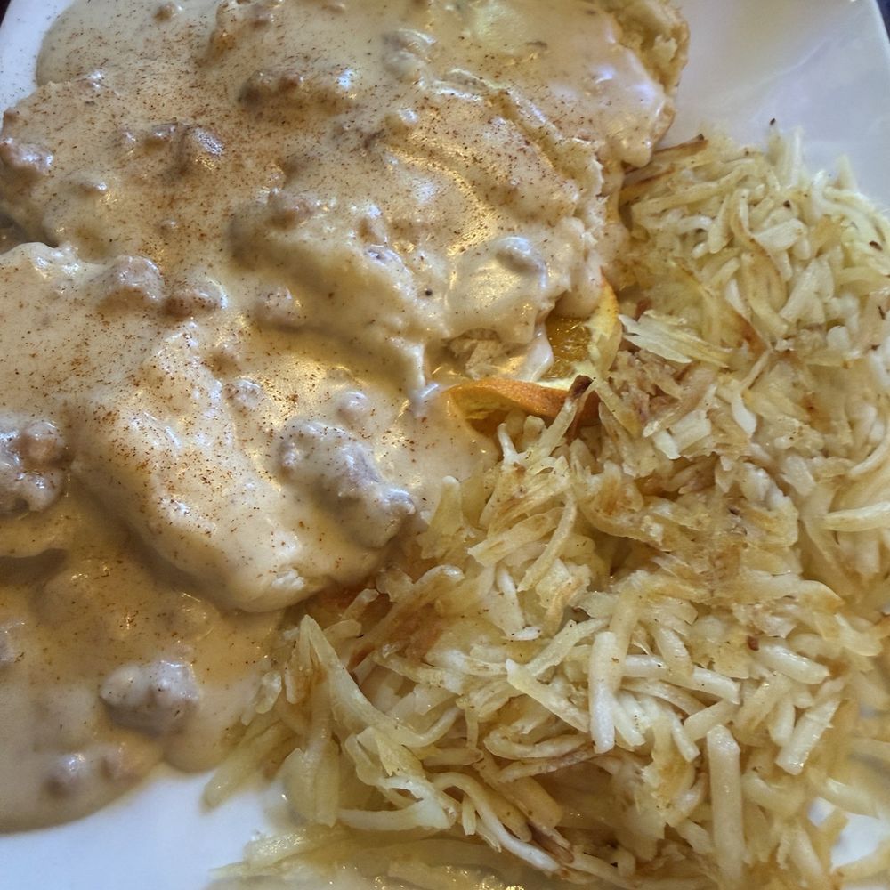 Biscuits and gravy with hash browns Biscuits and gravy with hash browns