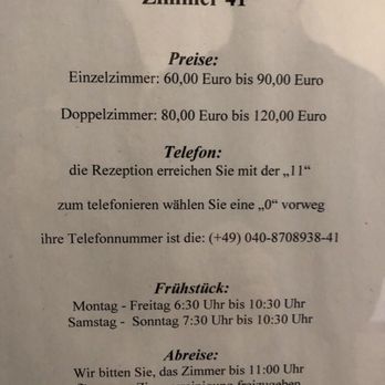 Hotel Blankenese - veralteter Preisaushang im Zimmer - Hotels Near Me - Hamburg, HH