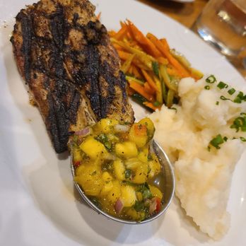 Coast Bar & Grill - Catch of the day with mash, pineapple slaw, and julienned veggies. - Seafood Near Me - Charleston, South Carolina Coast Bar & Grill - Catch of the day with mash, pineapple slaw, and julienned veggies. - Seafood Near Me - Charleston, South Carolina