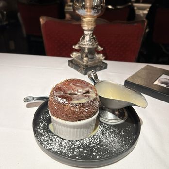 The Cellar Restaurant - Chocolate Soufflé with Caramel Anglaise - French Near Me - Fullerton, California The Cellar Restaurant - Chocolate Soufflé with Caramel Anglaise - French Near Me - Fullerton, California