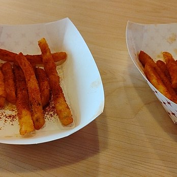 Angry Chickz - Samples of seasoned fries, hot was on the left, extra hot on the right - Chicken Shop Near Me - Kingston, Pennsylvania Angry Chickz - Samples of seasoned fries, hot was on the left, extra hot on the right - Chicken Shop Near Me - Kingston, Pennsylvania