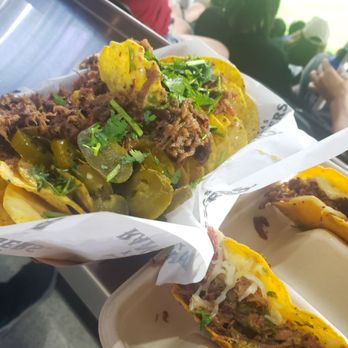 Hurtado Barbecue - Top: brisket nachos; bottom: birria tacos - Barbeque Near Me - Arlington, Texas