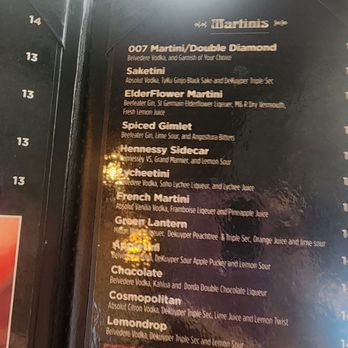 Lao Sze Chuan - Martini menu. - Szechuan Near Me - Chicago, Illinois