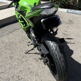 Rear tire installed Rear tire installed