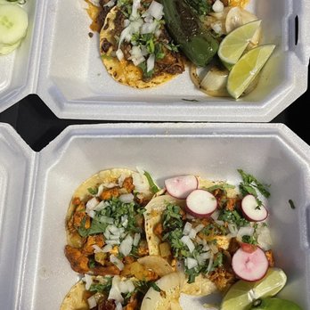 Los Tacos De Mi Abuela - Pollo Al pastor bottom. Birria top - Food Trucks Near Me
